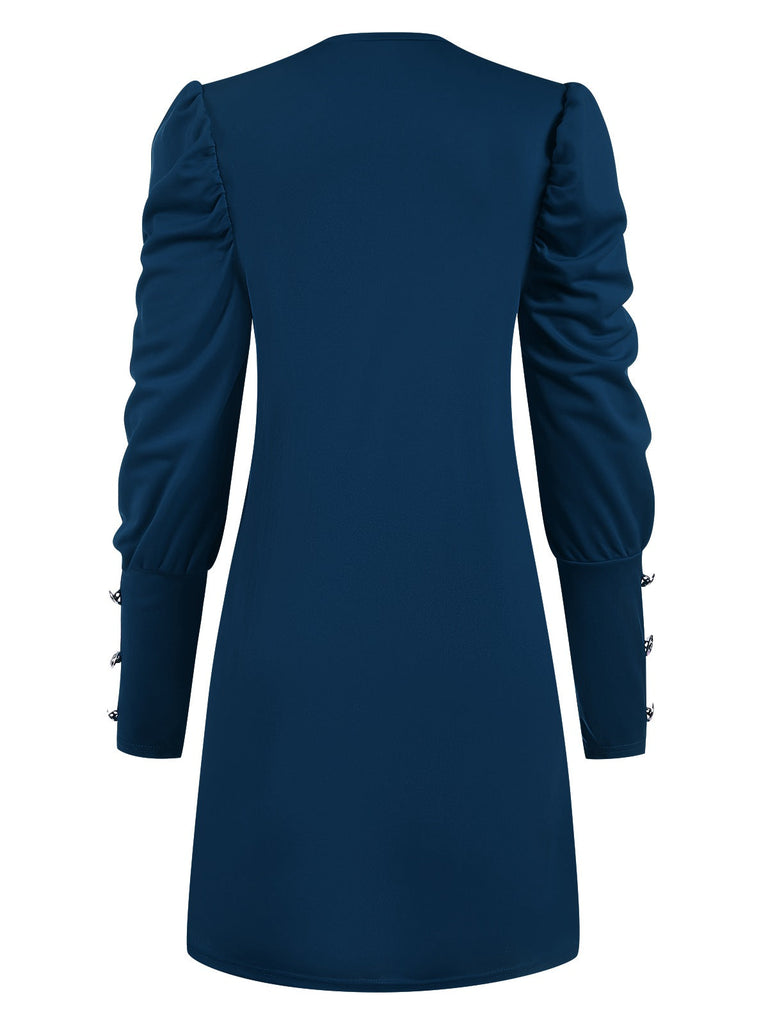 1940er Solide Plissiertes Gigot Sleeves Kleid