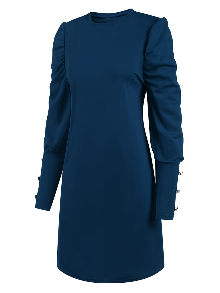 1940er Solide Plissiertes Gigot Sleeves Kleid