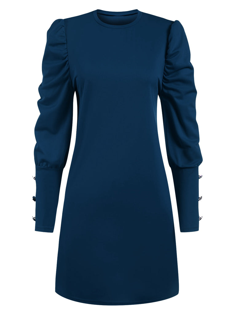1940er Solide Plissiertes Gigot Sleeves Kleid