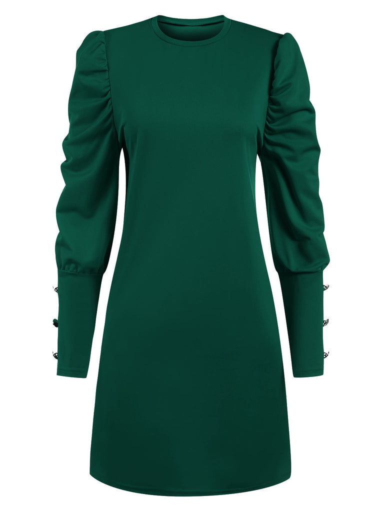 1940er Solide Plissiertes Gigot Sleeves Kleid