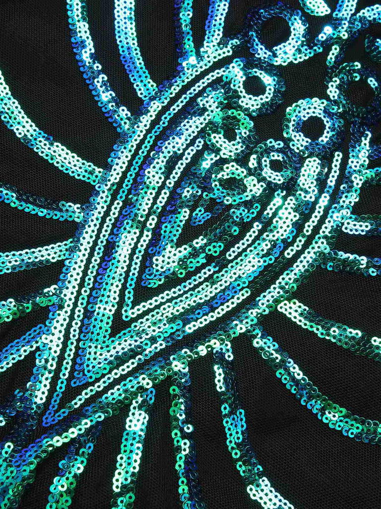 1930er Schnürung Rückenfrei Pailletten Maxi Kleid