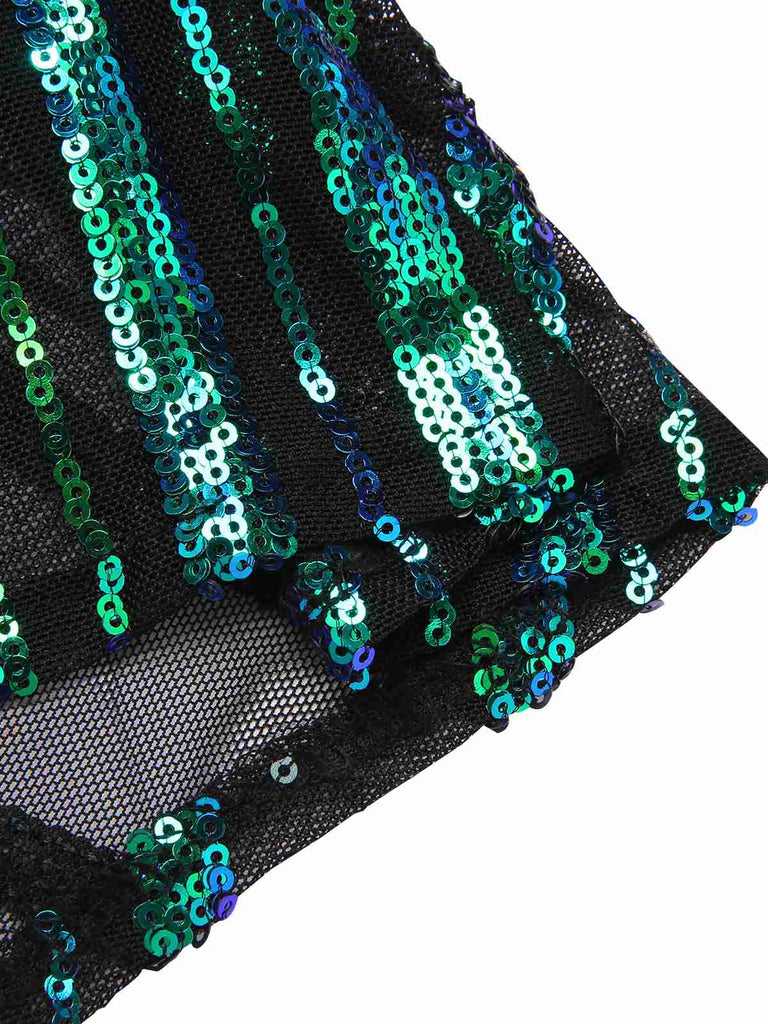 1930er Schnürung Rückenfrei Pailletten Maxi Kleid