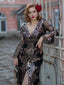1920er Tiefer V-Ausschnitt Masche Pailletten Maxi Kleid