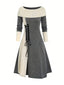 Grau 1940er Schnürung Farbblock Schulterfrei Kleid