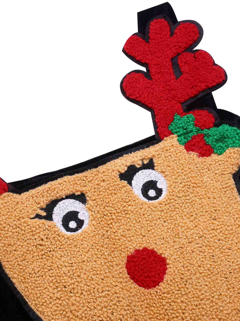 Schwarz 1940er Weihnachten Elch Plüsch Samt Jumpsuit