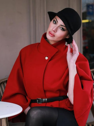 Weinrot 1960er Solide Gürtel Cloak Mantel