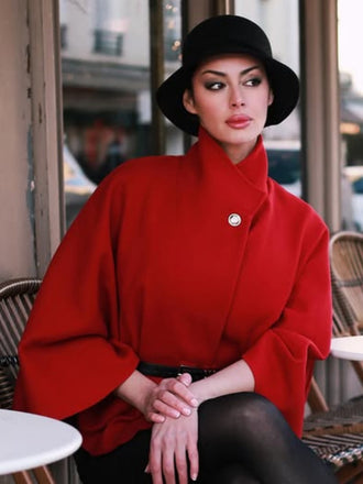 Weinrot 1960er Solide Gürtel Cloak Mantel