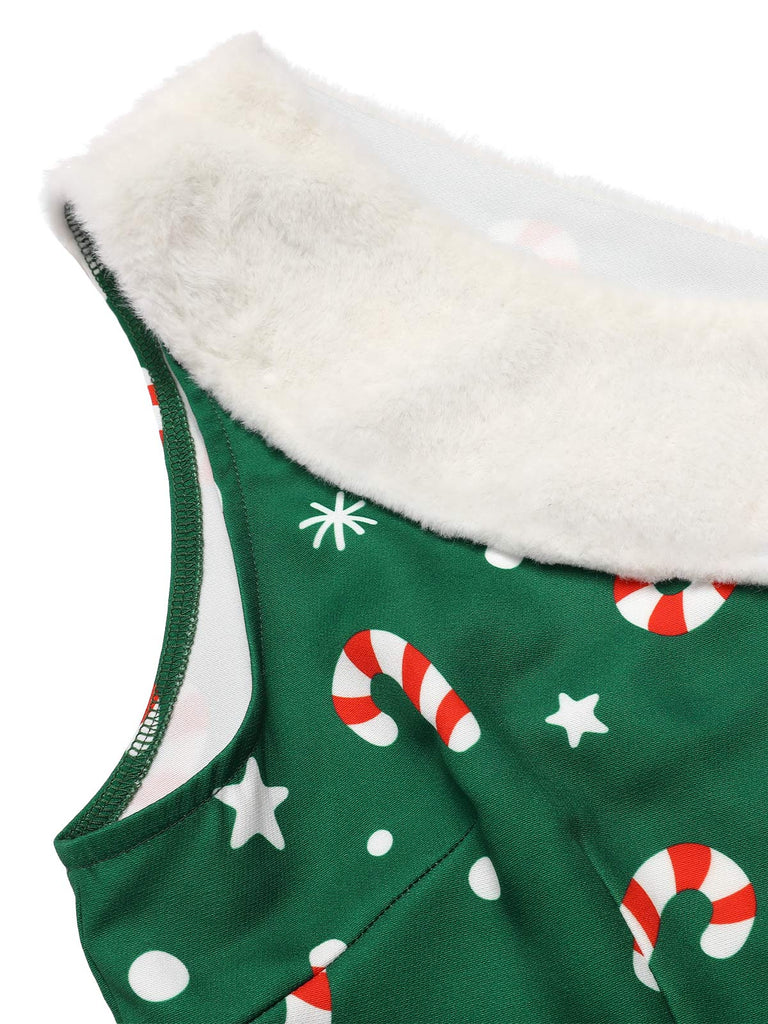 Blau 1950er Weihnachten Eine Schulter Fellknäuel Gürtel Jumpsuit