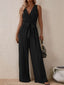 1950er Surplice V-Ausschnitt Solide Gürtel Jumpsuit