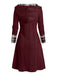 Weinrot 1950er Plaid Stricken Kapuze Kleid