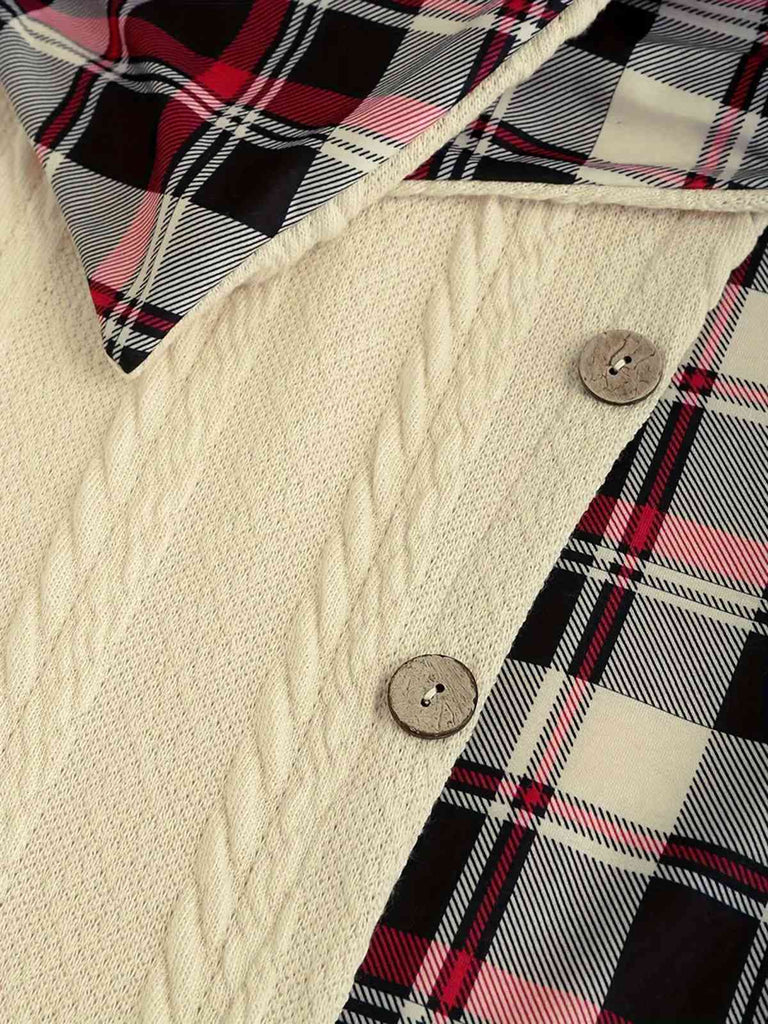 Weinrot 1950er Plaid Stricken Kapuze Kleid