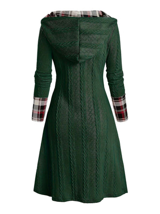 Grünes 50er Karo-Strickkleid mit Kapuze