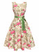 Multicolor 1950er Rose Bildhaft Gürtel Kleid