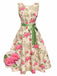 Multicolor 1950er Rose Bildhaft Gürtel Kleid