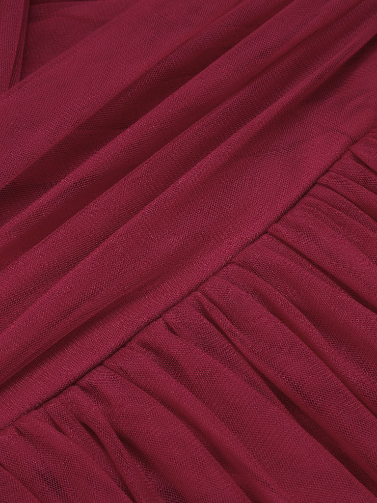 Rot 1950er Spaghetti Träger Schulterfrei Masche Kleid