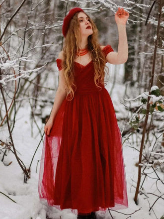 Rot 1950er Spaghetti Träger Schulterfrei Masche Kleid