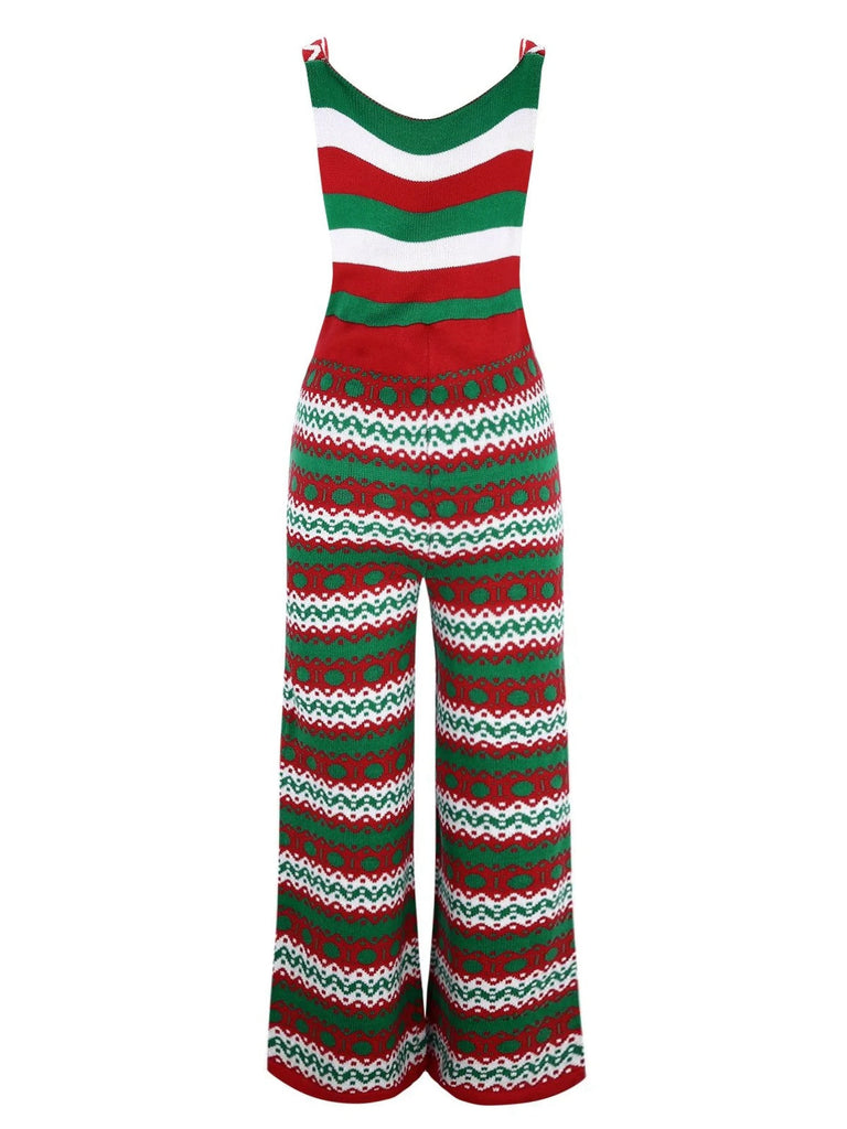 Grün 1970er Weihnachten Träger Stricken Jumpsuit