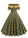 1950er Schulterfrei Vintage Patchwork Plaids Kleid