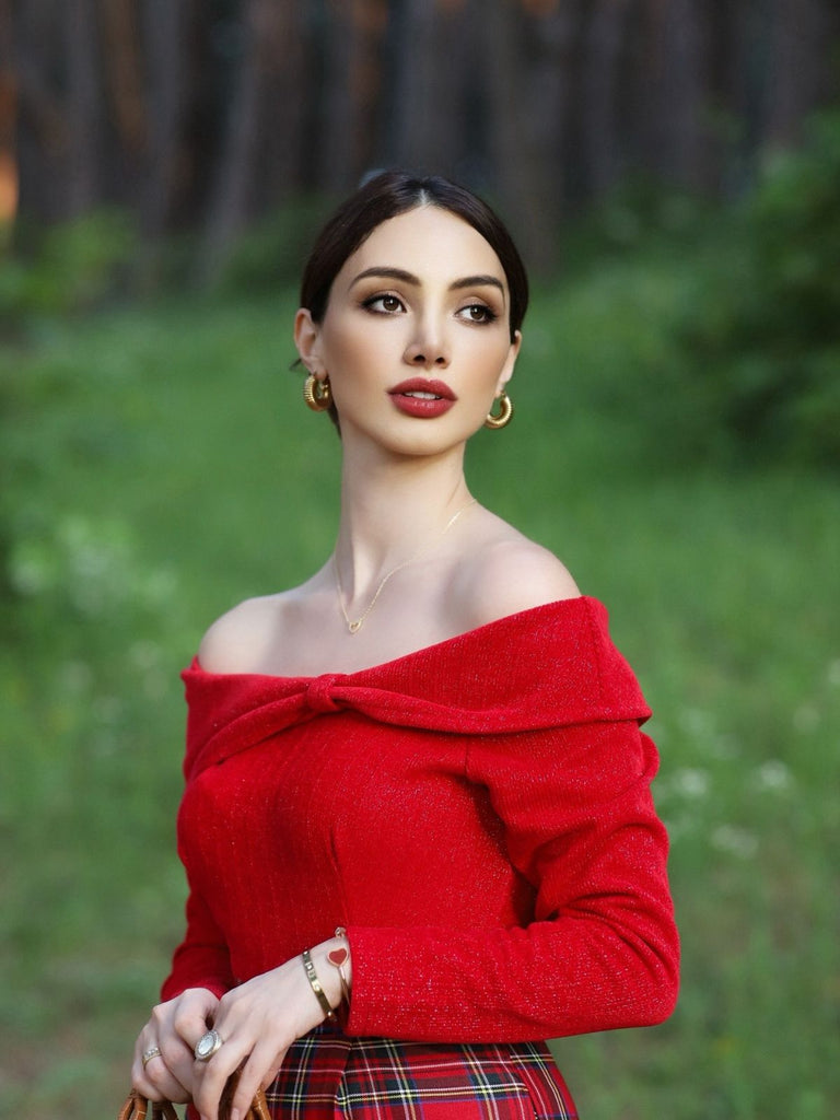 Rot 1950er Schulterfrei Plaids Jumpsuit