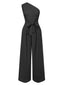 Schwarz 1930er Eine Schulter Solide Binden Jumpsuit