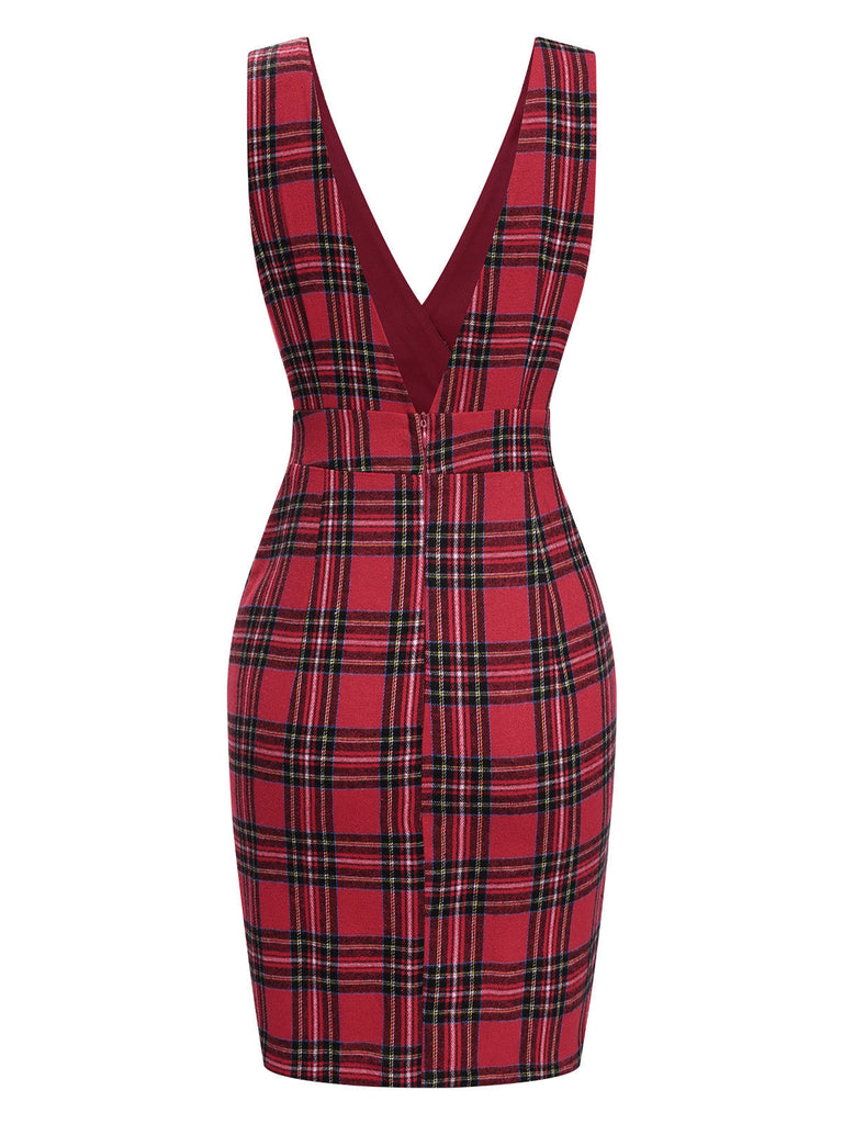 Rot 1960er Tartan Plaids Straps Kleid