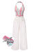 1950er Halter Starfish Bunt Streifen Gürtel Jumpsuit