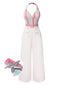 1950er Halter Starfish Bunt Streifen Gürtel Jumpsuit