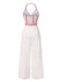 1950er Halter Starfish Bunt Streifen Gürtel Jumpsuit