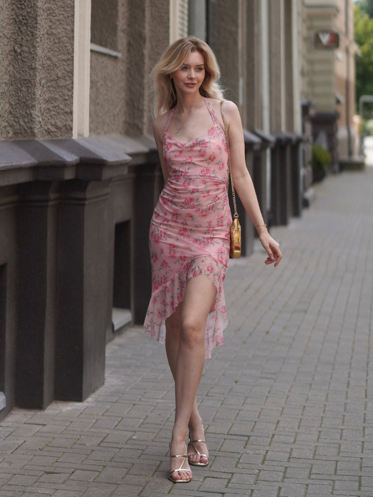 Rosa 1930er Rose Seide Netz Meerjungfrauenkleid