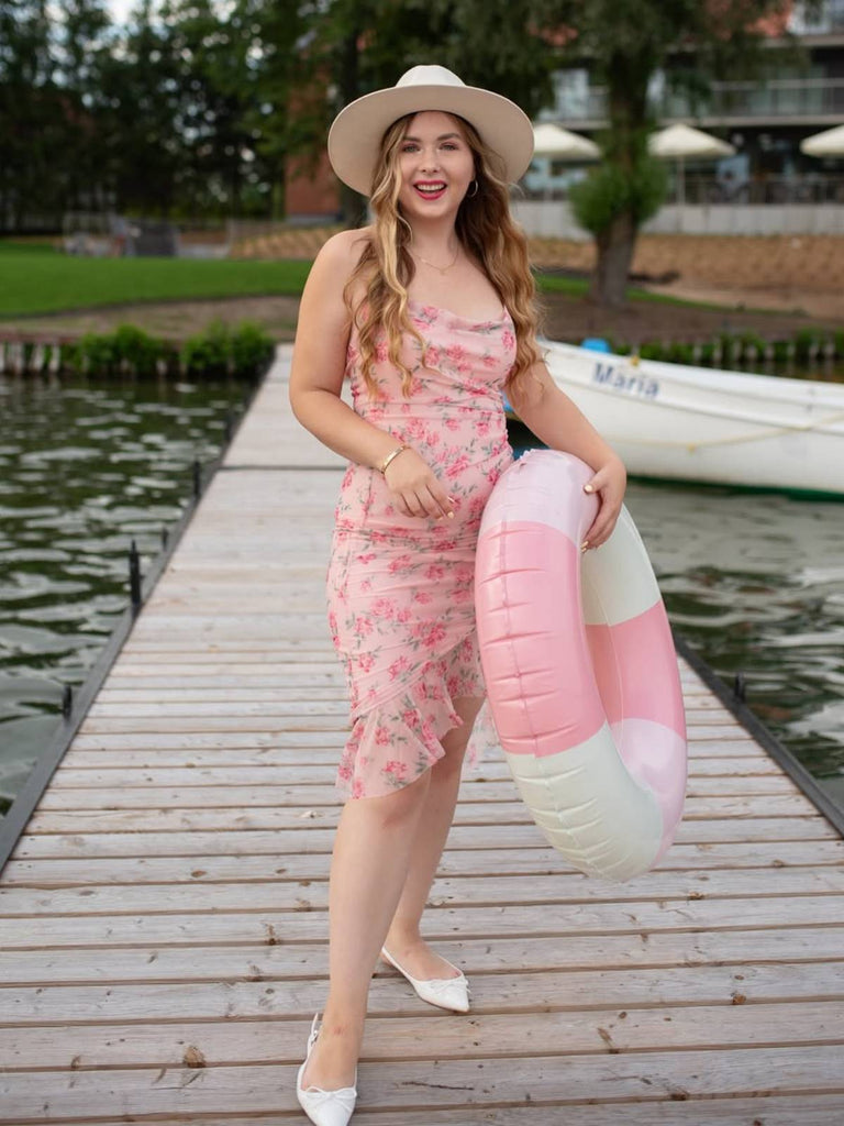 Rosa 1930er Rose Seide Netz Meerjungfrauenkleid