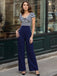 Blau 1950er Hohl Bogen Streifen Patchwork Jumpsuit