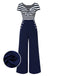 Blau 1950er Hohl Bogen Streifen Patchwork Jumpsuit