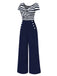 Blau 1950er Hohl Bogen Streifen Patchwork Jumpsuit
