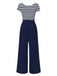 Blau 1950er Hohl Bogen Streifen Patchwork Jumpsuit