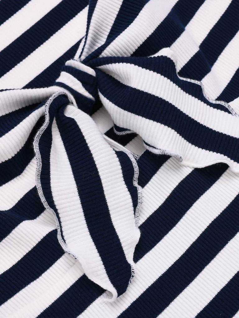 Blau 1950er Hohl Bogen Streifen Patchwork Jumpsuit