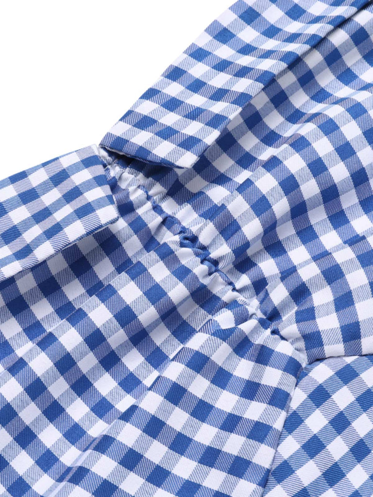 Blau 1960er Halter Eine Schulter Plaid Bleistift Kleid