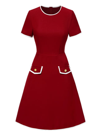 Rot 1960er Solide Tasche Kleid