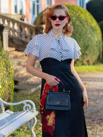 Schwarz 1930er Dots Krawattenhals Meerjungfrauenkleid