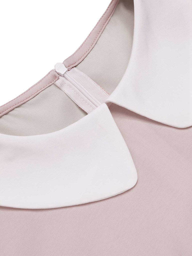 Rosa 1940er Farbblock Peter Pan Kragen Bluse