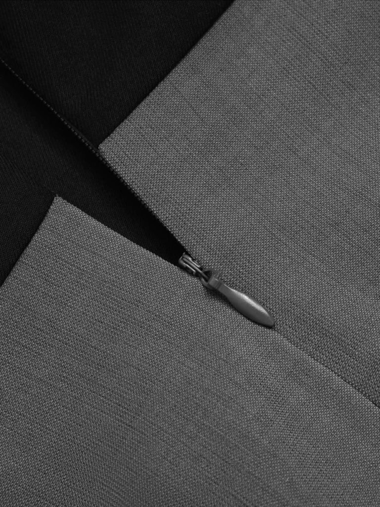 Grau 1940er Farbblock Plissiertes Träger Kleid