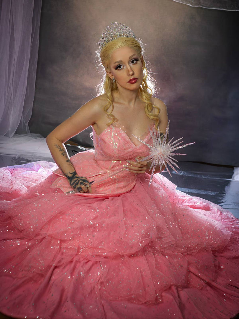 Rosa 1950er Glinda Wicked Glitter Netz Swing Kleid
