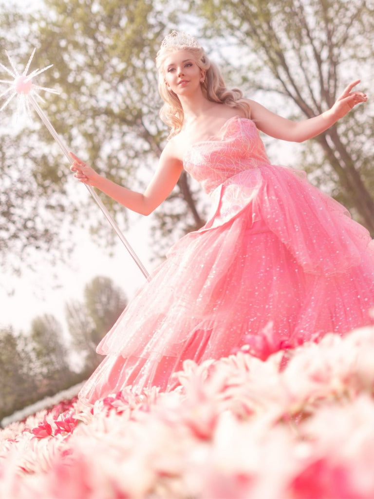Rosa 1950er Glinda Wicked Glitter Netz Swing Kleid