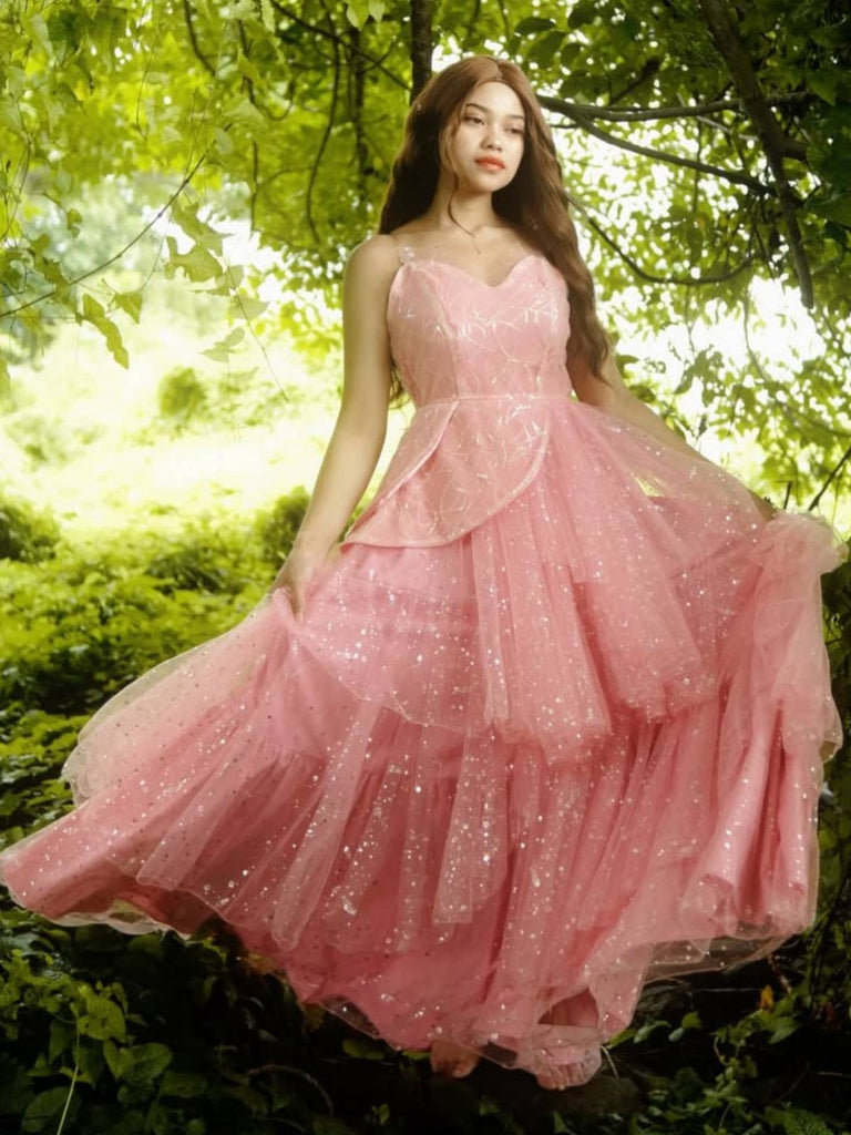 Rosa 1950er Glinda Wicked Glitter Netz Swing Kleid