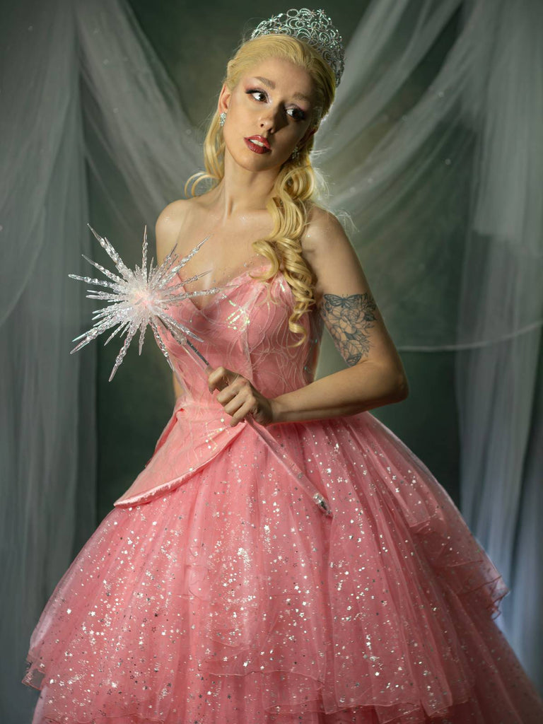 Rosa 1950er Glinda Wicked Glitter Netz Swing Kleid