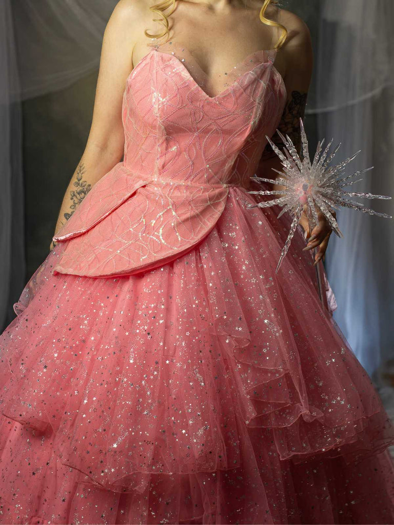 Rosa 1950er Glinda Wicked Glitter Netz Swing Kleid