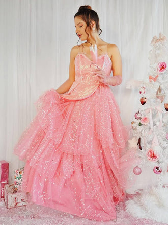 Rosa 1950er Glinda Wicked Glitter Netz Swing Kleid