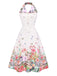 Weiß 1940er Blumen Revers Spleißen Kleid