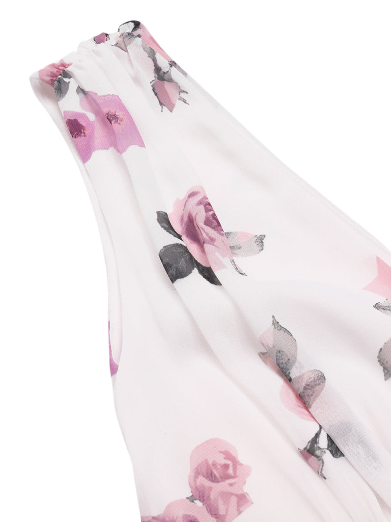 [Vorverkauf] Rosa 1940er Tief V-Ausschnitt Chiffon Rose Kleid