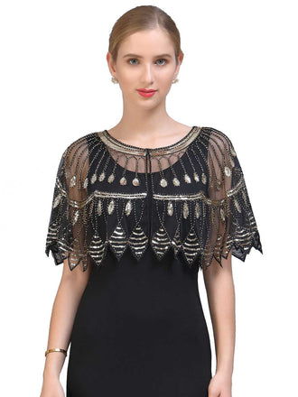 1920er Vintage Pailletten Perlenstickerei Netz Cape