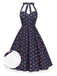 [Vorverkauf] Blau 1950er Halter Spitze Baumwolle Blumen Kleid
